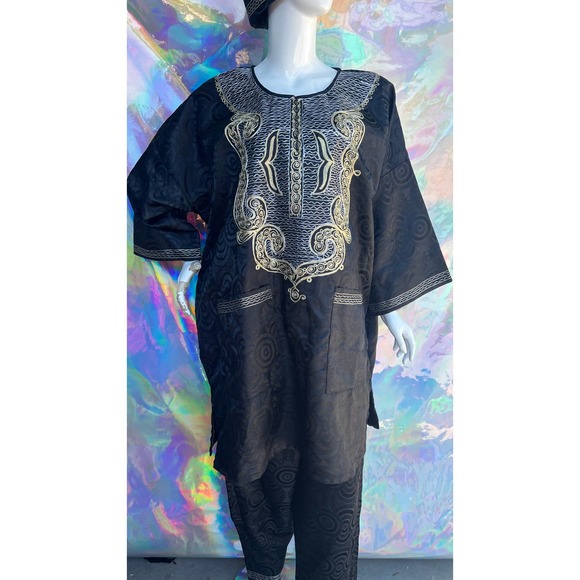 Black Three Piece Ring Design Dashiki Set by Rainbow - Picture 5 of 15